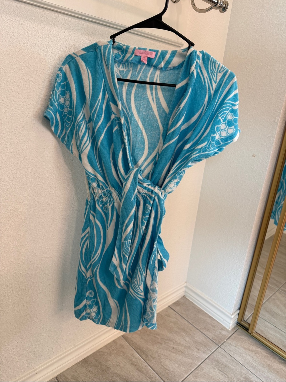 Lilly Pulitzer Turquoise & White Short Wrap Cover Up Dress